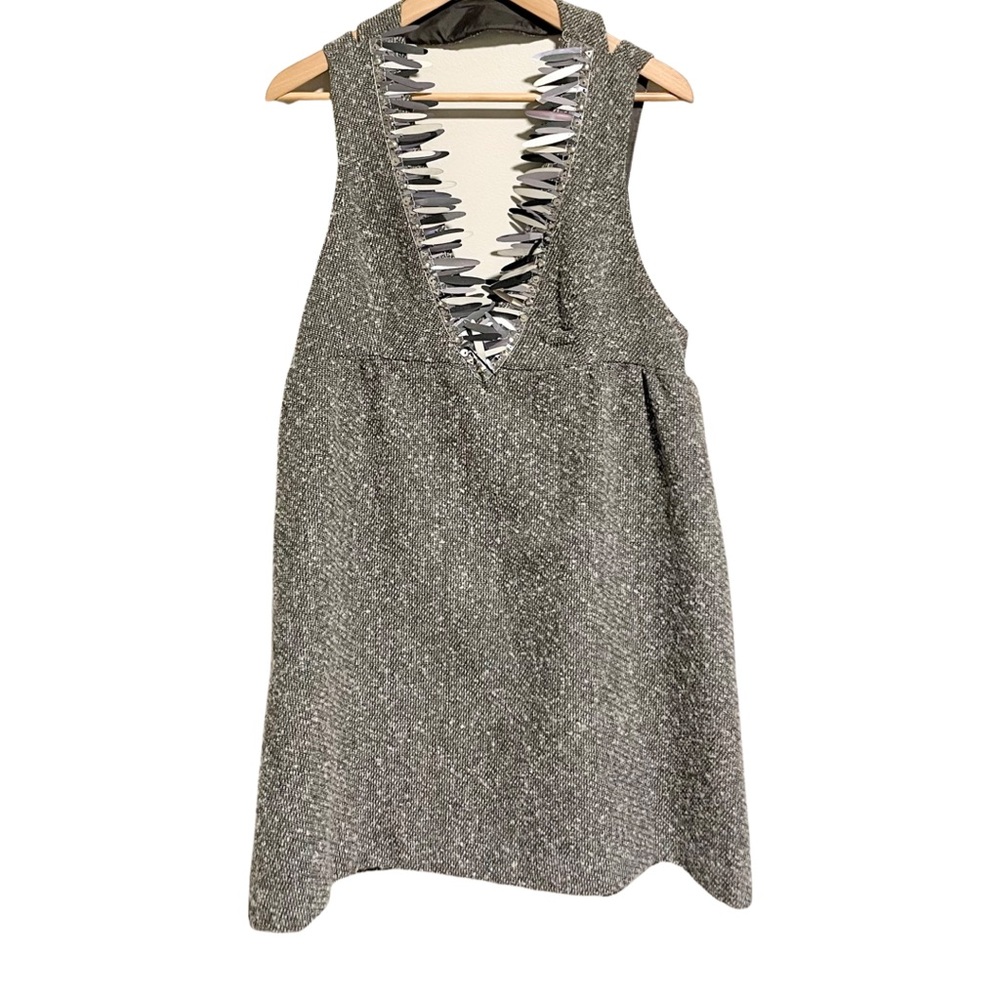Anna Sui X Target Gray Tweed Halter Mini Dress Metallic Front Detail